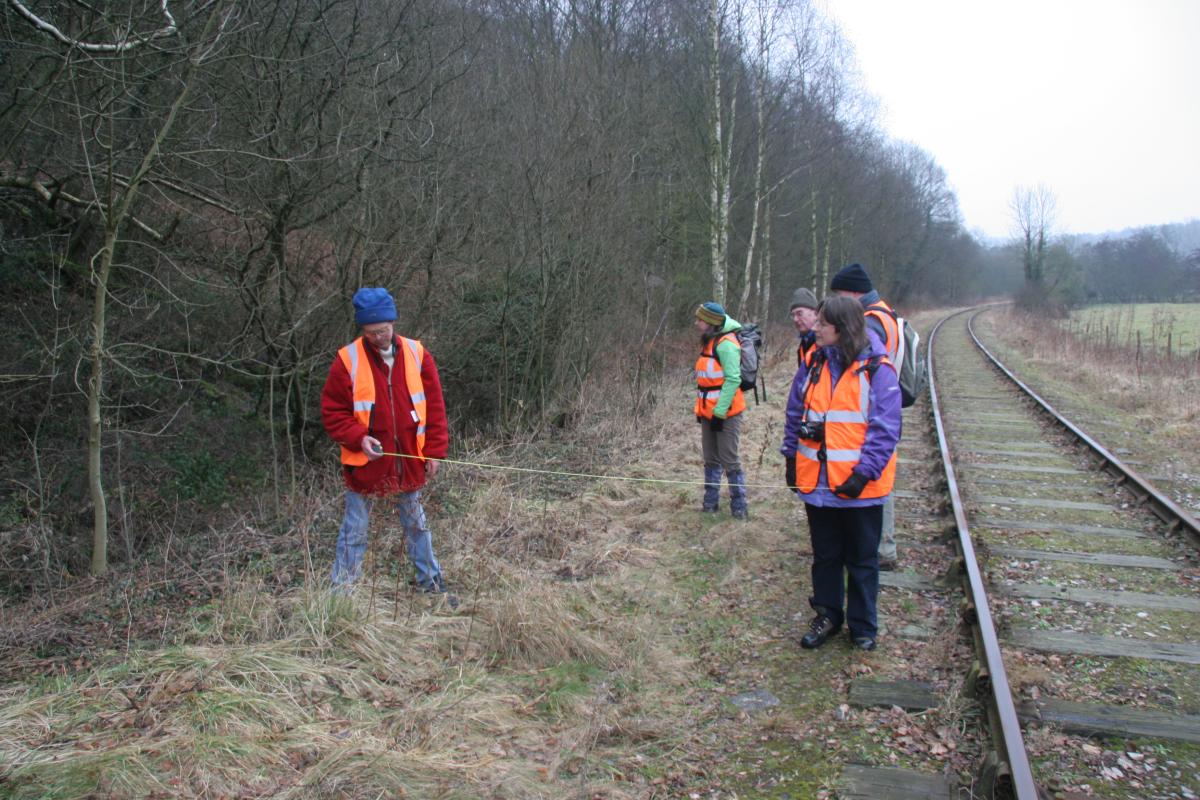 Surveying the line of the Uttoxeter Canal next to the railway