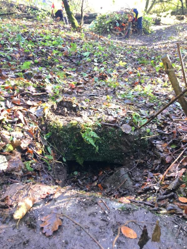 Collapsed bywash pipe at Charlesworth Lock, November 2017