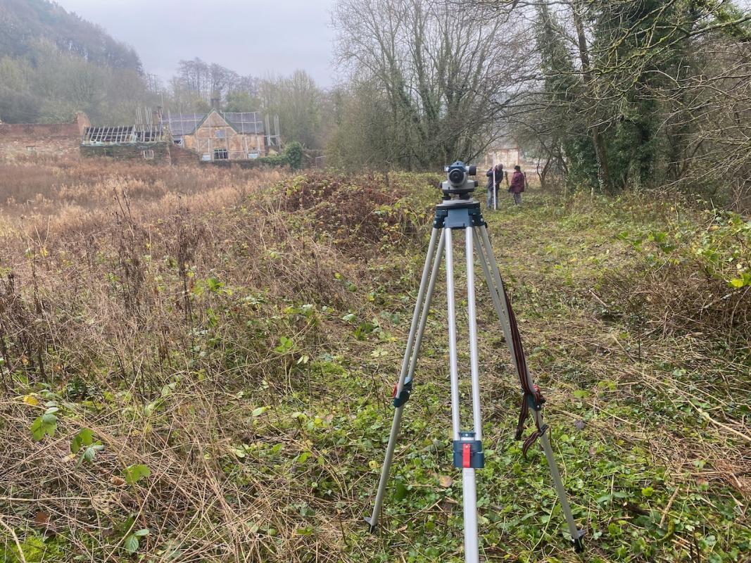 Surveying the line of Froghall Locks, December 2020