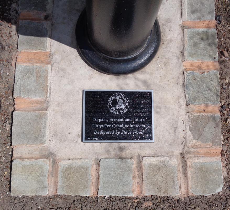 Plaque with dedication to Uttoxeter Canal volunteers