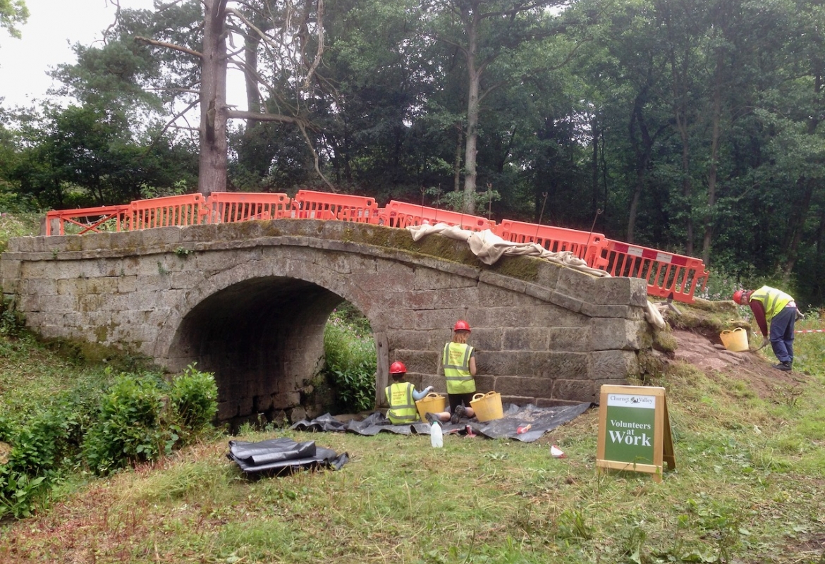 WRG camp at Br70, July 2014 - volunteers repointing the bridge