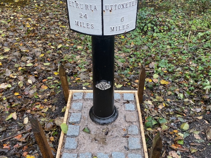 Milepost 24 during installation of the plinth