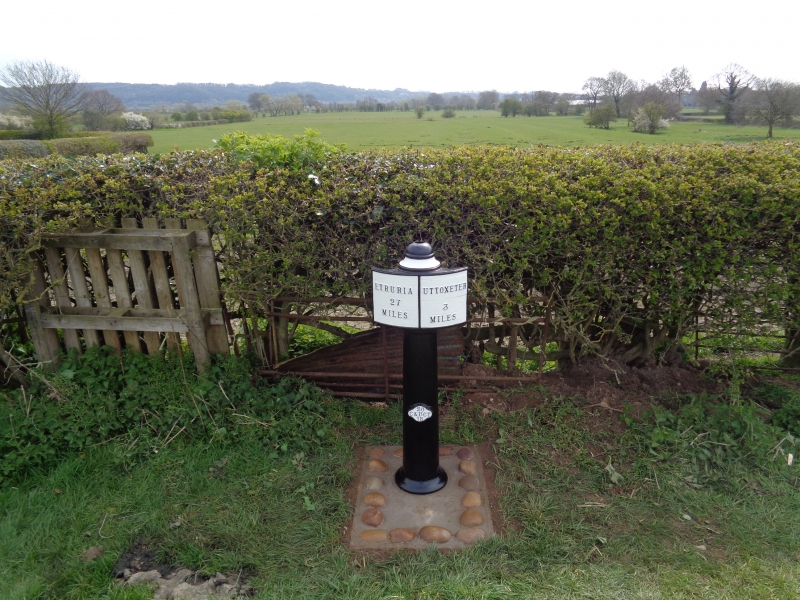The line of the original canal is indicated by the two small trees appearing directly above the milepost in the middle of the field. The canal ran parallel to the foreground hedge.